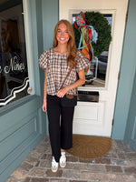 Stella Square Neck Plaid Button Front Detail Top