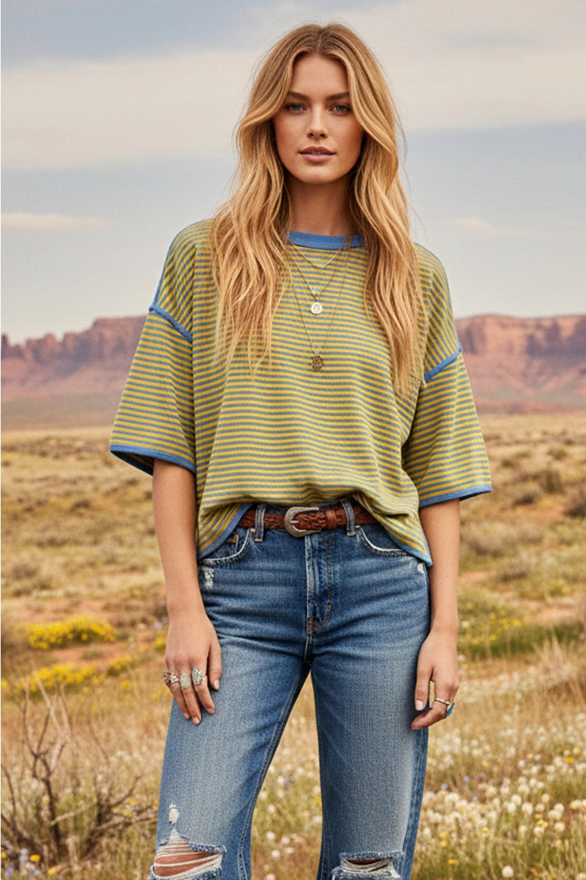 Striped Oversized Top- Yellow/Blue