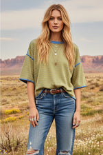 Striped Oversized Top- Yellow/Blue