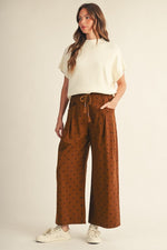 Ellison Wide Leg Polka Dot Pant w/ Drawstring Waist - Cognac