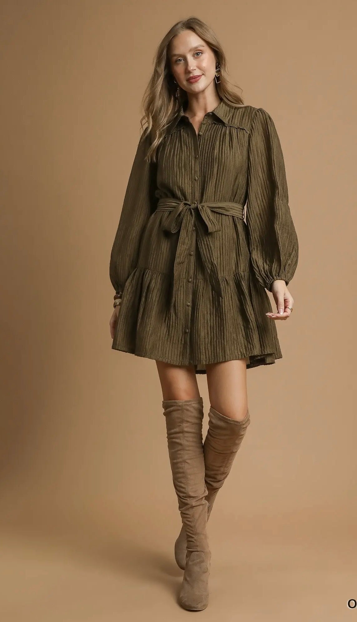 OLIVE CRINKLE MINI DRESS