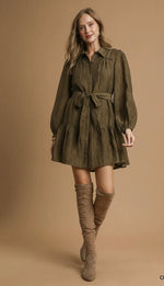OLIVE CRINKLE MINI DRESS