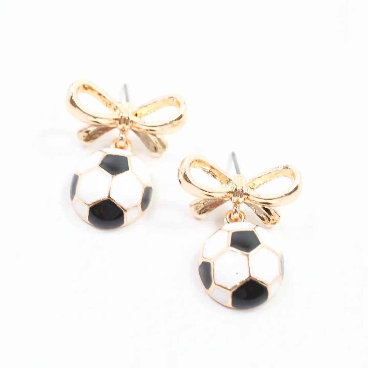 Sporty Gold Bow Soccer Earrings