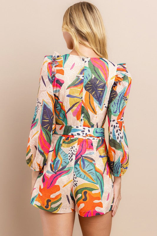 Long Sleeve Belted Bright Floral Romper To The Nines Long Sleeve Belted Bright Floral Romper To The Nines