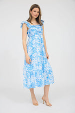 Fiona Floral Ruffle Strap Detail Pleated Midi Dress