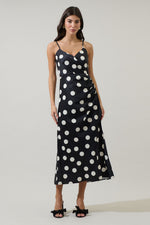 Derba Polka Dot Pleated Satin Midi Dress ( XS-XL)