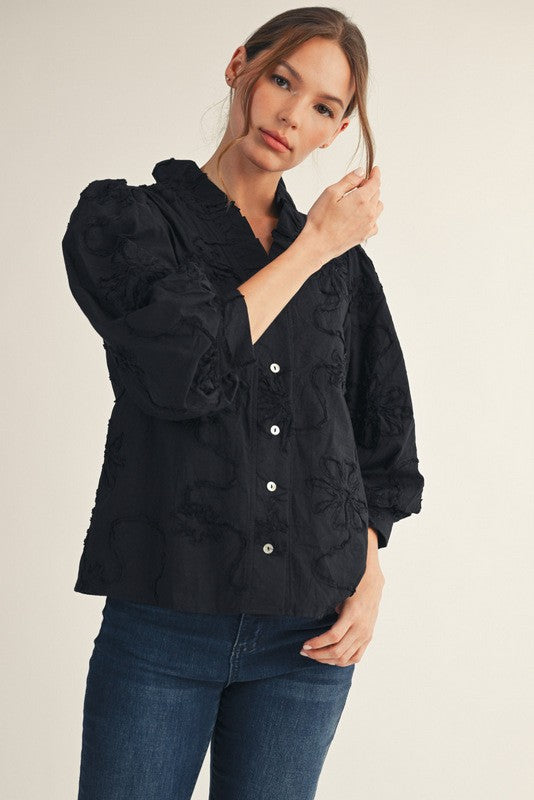 3/4 SLEEVE 3D FLORAL PRINT TOP