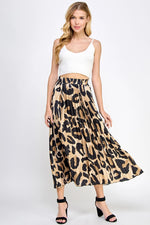 Leopard Print Pleated Midi Skirt