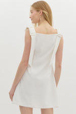 Celia Straight Neckline Mini Dress with Bow Shoulder Tie Accents