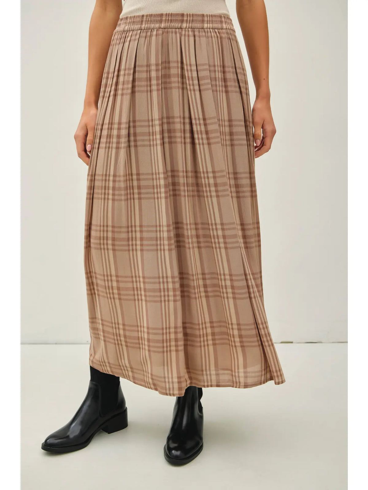 MOCHA PLAID MAXI SKIRT