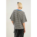 Oversized Stripe T-shirt with Blue Trim Neck