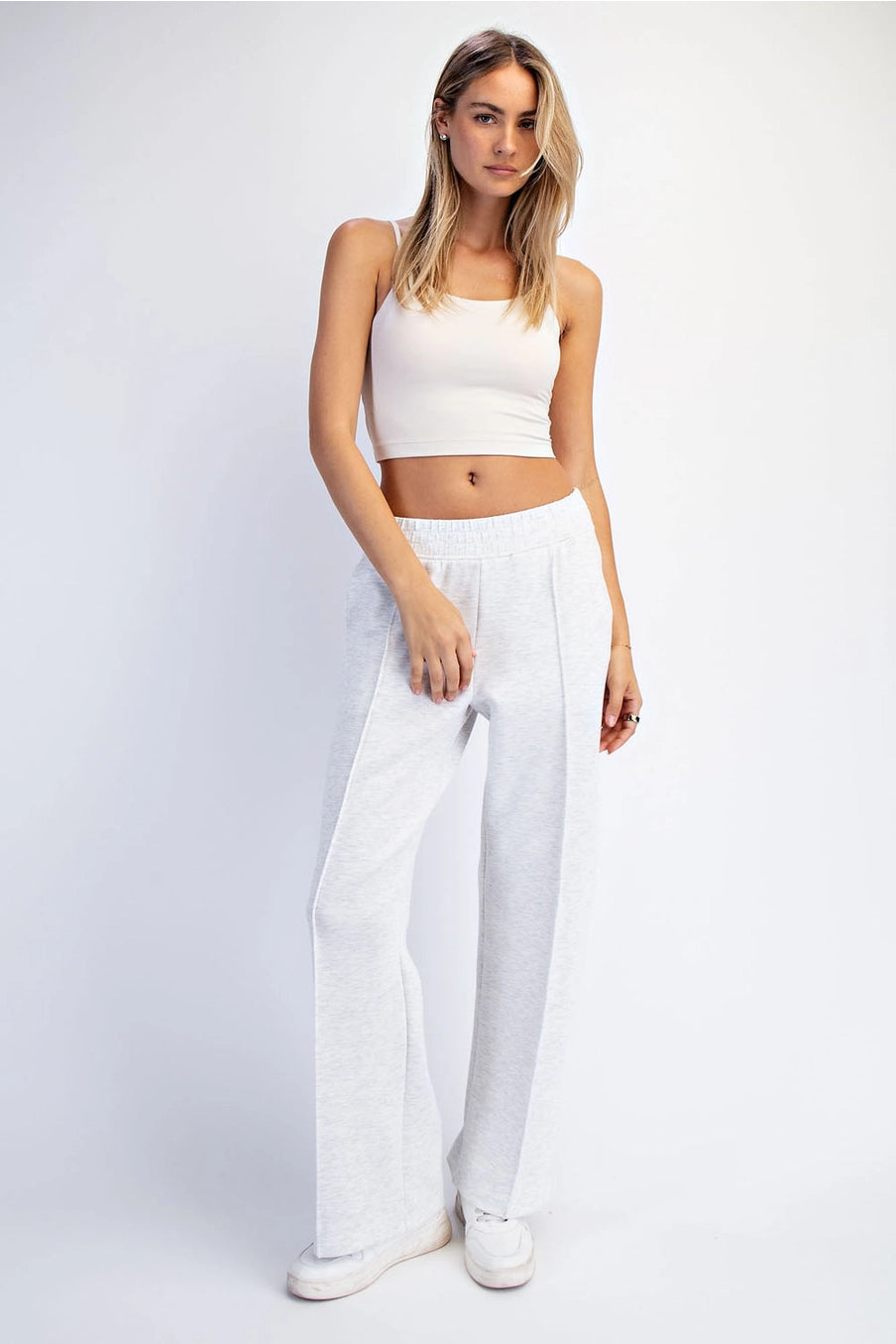 Rae Mode Butter Soft Pintuck Straight Pants- Light Heather Grey