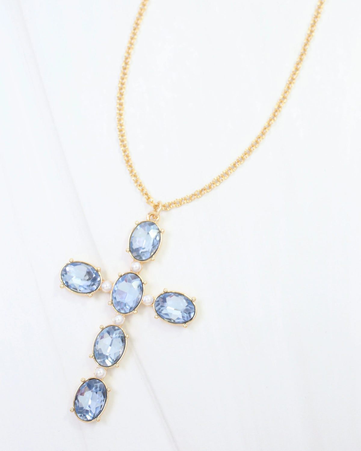 Gregory Glass Stone Cross Necklace -Sapphire