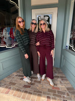 RAE MODE BUTTER SOFT STRIPE V NECK HALF ZIP JACKET - DARK CHERRY