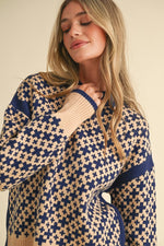 Navy and Taupe Mock Neck Pullover Sweater