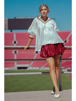 GILLIAN MOCK NECK HALF ZIP CONTRAST TRIM SWING TOP