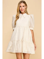 Veda Striped Collared Shirt Dress with Rhinestones- Beige