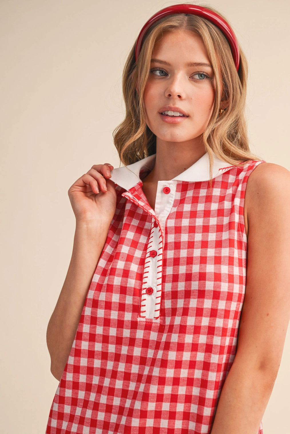 Sayla Gingham Knit Button Down Mini Dress - Red