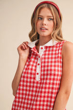 Sayla Gingham Knit Button Down Mini Dress - Red