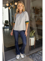 Quarter Zip Heather Gray Top with Stripe Accent