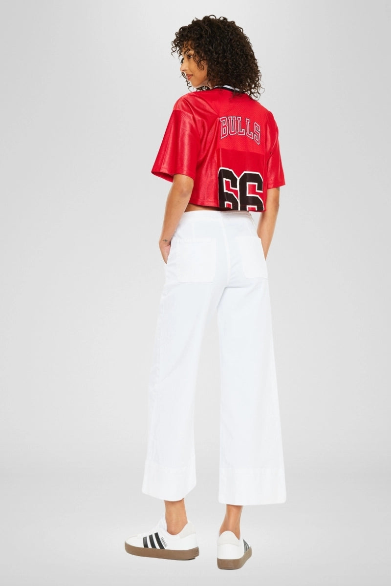 Kan Can White High Rise Cropped Wide Leg Jeans