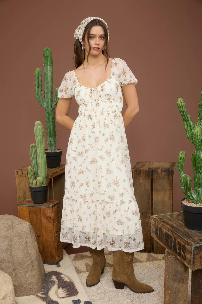 JULES IVORY VINTAGE FLORAL MIDI DRESS