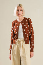 Bows and Dots Sweater Knit Cardigan- Rust