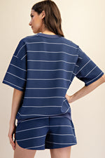 Rae Mode Butter Soft Navy Stripe Short Sleeve Top