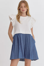 Mix Media Dress with Ruffle Sleeve