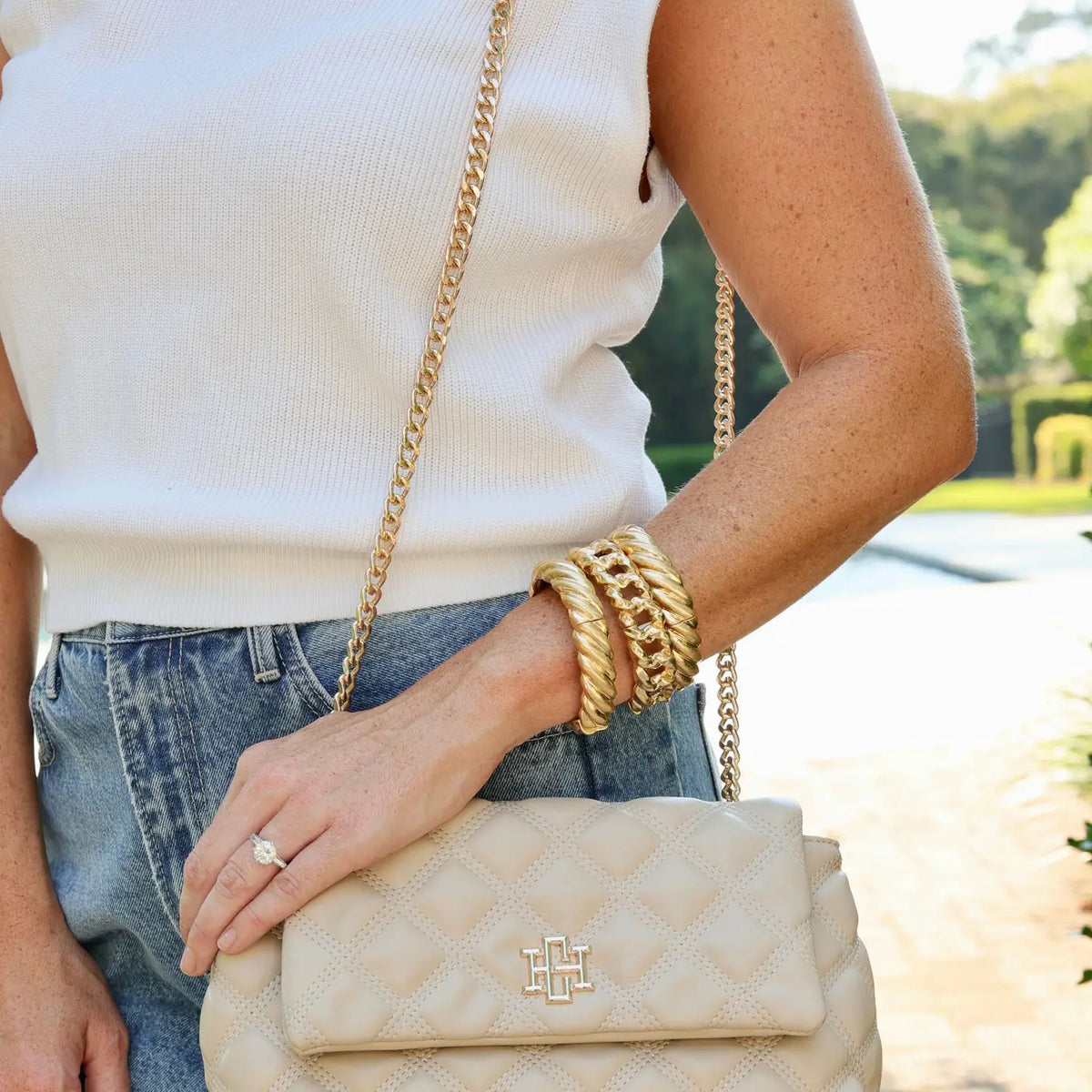 Caroline Hill Leigh Quilted Crossbody Nude
