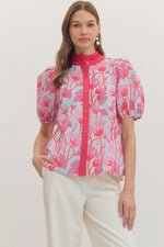 Landry Botanical Print Button Front Top
