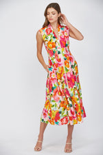 Bold Blooms Zip Front Smocked Waist Midi by FATE