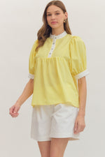Bianca Yellow Pin Stripe Top with Scallop Trim Detail