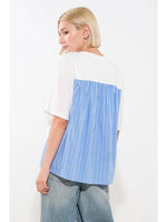 White and PinStripe Mix Media Top