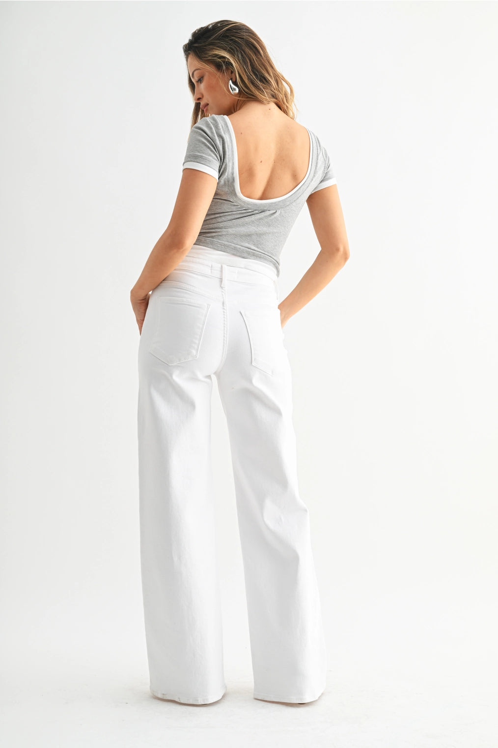 Optic White - Stretchy Full Length Wide Leg by Just Black Denim