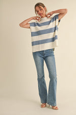 Carly Blue Striped Sweater Knit Top