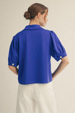 Gigi Super Soft Gold Button Detail Collared Top- Royal