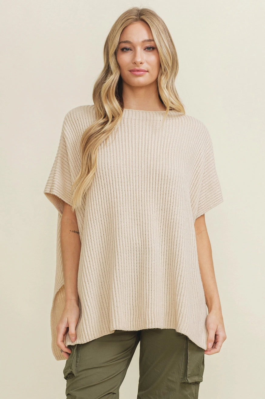 Oatmeal Ribber Short Sleeve Sweater Tunic - Perfect for Layering