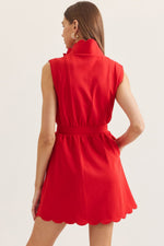 Dylan Zip Front Mini with Scallop Hem and Stand Collar - Red