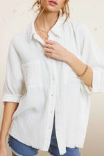 Soft Washed Crinkle Gauze Button Down Top