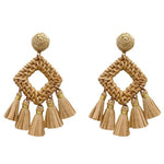 Raffia Square Post Earrings with Tassles