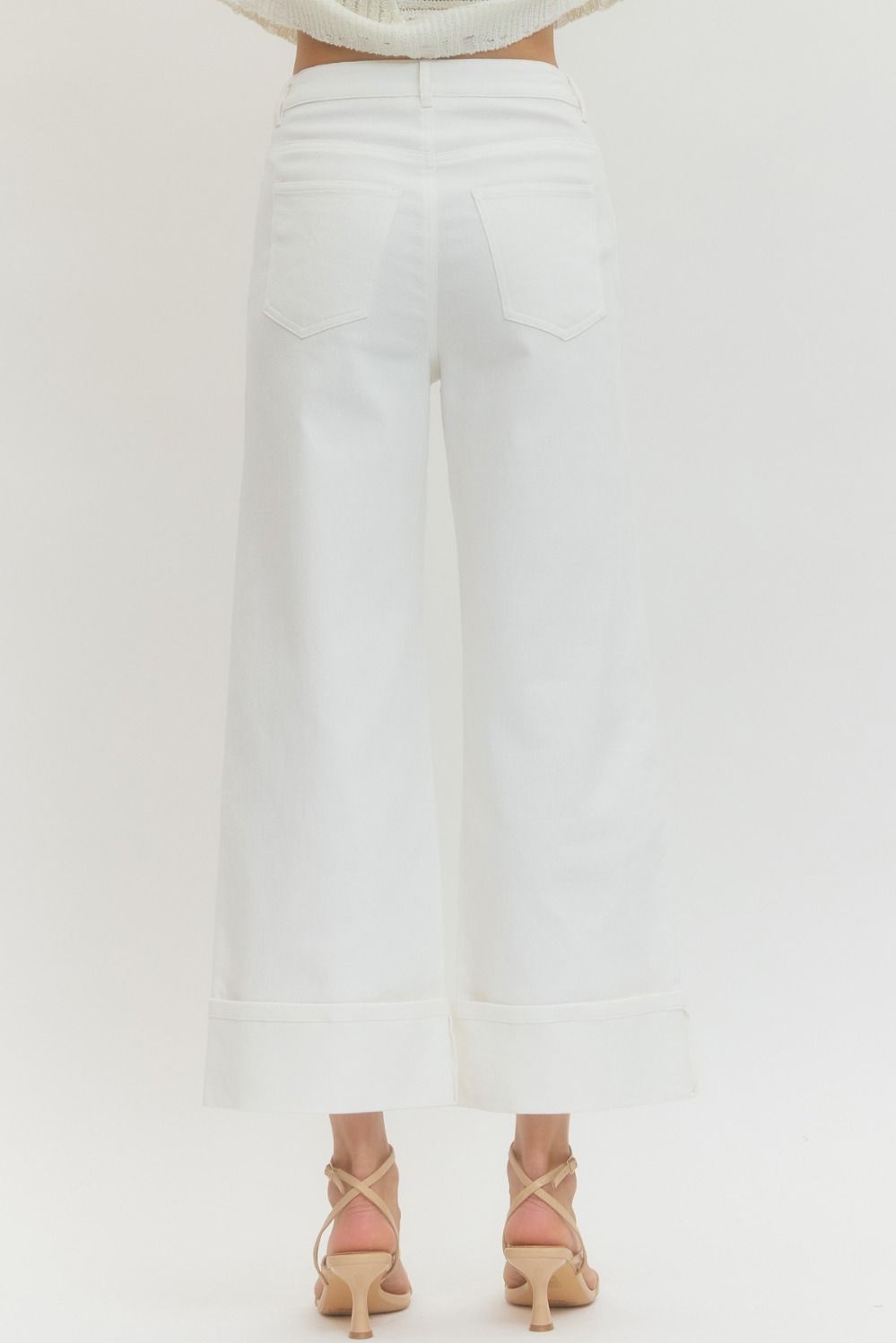 Callen White Wide Leg Cuff Pant