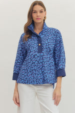 Lexi Leopard Gold Button Top- Blue Mix