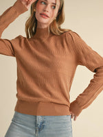 Lightweight Pointelle Mock Neck Sweater- French Beige
