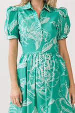 Adeline Floral Print Collared Neckline Side Pockets Dress