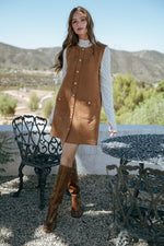 Heidi Button Down Suede Shift Dress- Camel