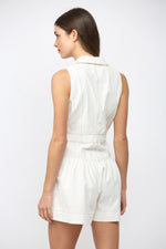 Virginia Top Stitch Detail Collared Button Front Romper by Fate