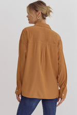 Long Sleeve Button Down Pintuck Detail - Camel