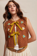 Pecan Bow-Tie Floral Knit Vest