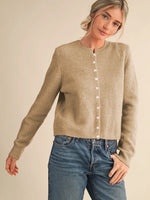 Marled Knit Button Up Sweater Cardigan - Mocha